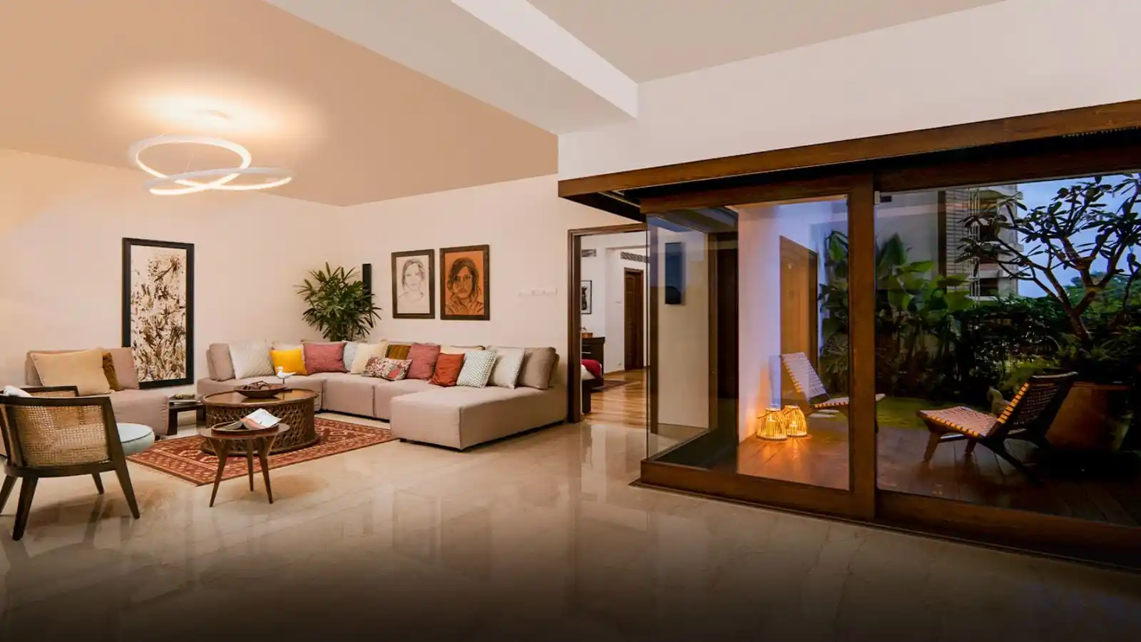 Total Environment Learning To Fly-Apartments-In-JP Nagar-South Bangalore-Living-room-opening-into-wooden-deck
